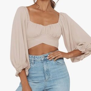 Tan Cropped Long Sleeve Top
